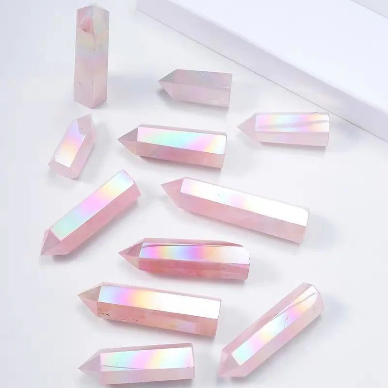 1PC Natürliche Aura Rosenquarz Kristall Punkt Zauberstab Heilstein Energie Quarz Hause Dekoration Reiki Poliert Stein Chakra Turm So ist Leben