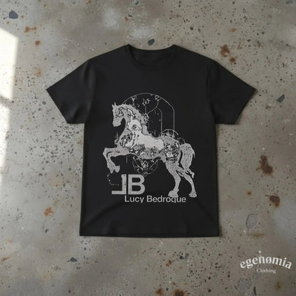 JB Lucy Bedroque Rearing Horse T-Shirt, Distressed-Optik, geometrische Linienkunst, Schwarz, Vintage-Waschung, stilvoll, weich, vielseitig So ist Leben