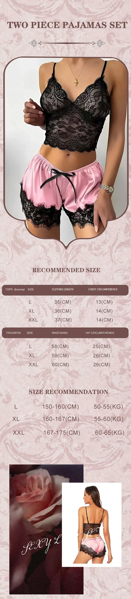 1Damen 2-teiliges sexy Spitzen-Pyjama-Set, durchsichtiges Bralette, Cami-Top und Shorts, atmungsaktive Nachtwäsche, Sommer-Dessous in Übergröße So ist Leben
