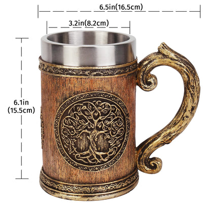 Neue Wikinger Baum des Lebens Tasse 3D Harz Becher 304 Edelstahl Tankard Nordic Dekor Stein Kaffeetasse Männer Geschenk So ist Leben