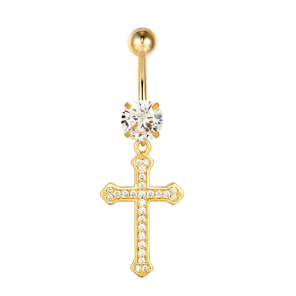 Chirurgischer Kreuz-Anhänger Bauchnabelpiercing Kristall Edelstahl Bauchnabelpiercing Ohrring 14G 10mm Barbell Körperschmuck Accessoires So ist Leben