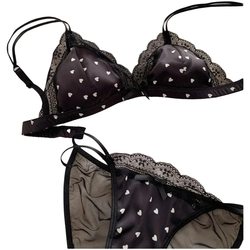 KUCLUT BH-Set, süßer Triangel-BH aus Satin mit französischer Spitze, für kleine Brüste, geraffte Unterwäsche ohne Stahlring, dünner BH So ist Leben