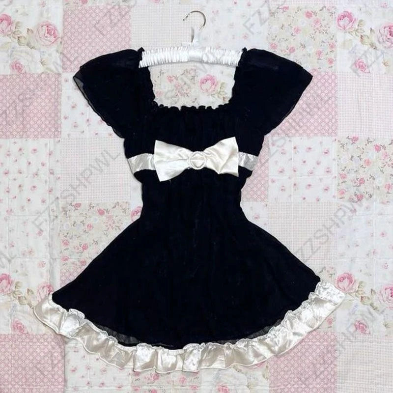 Gothic Harajuku Vintage Y2K Damen Kleid Sexy Slim Chic Casual Lace-up Design Neckholder Kleider Punk Rock Emo Girl Streetwear So ist Leben