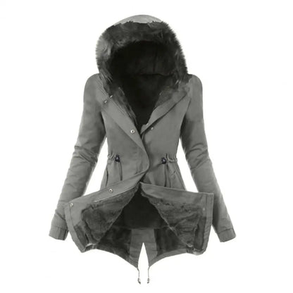 Damen-Jacke aus Baumwollmischung mit Reißverschluss, winddichter Winter-Daunenmantel mit pelzigen Kapuzentaschen, Reißverschluss für das Wetter So ist Leben
