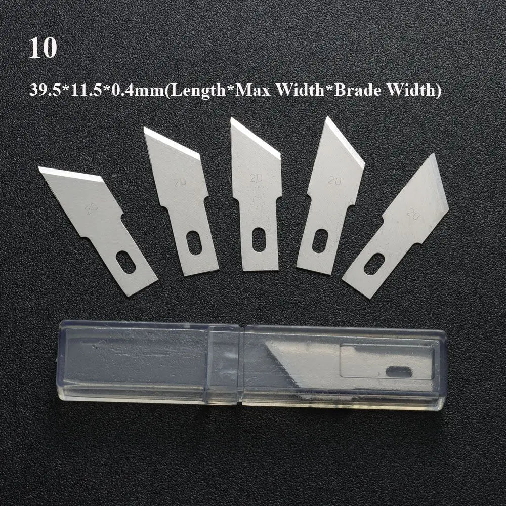 10PCS Klingen Cutter Handwerk Holz Carving Messer Gravur Nicht-Slip Metall Skalpell Messer Teile Handy PCB Reparatur hand Werkzeuge So ist Leben