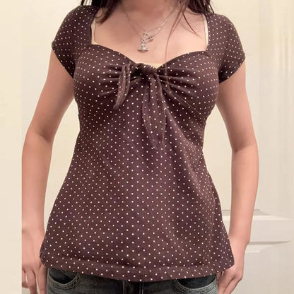 Damen Fairy Grunge Coquette T-Shirts Y2K Süße Kurzarm Babydoll Tops 90er Jahre Preppy Girls Vintage Ästhetische Blusen Crop Tops So ist Leben