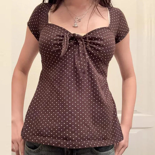 Damen Fairy Grunge Coquette T-Shirts Y2K Süße Kurzarm Babydoll Tops 90er Jahre Preppy Girls Vintage Ästhetische Blusen Crop Tops So ist Leben