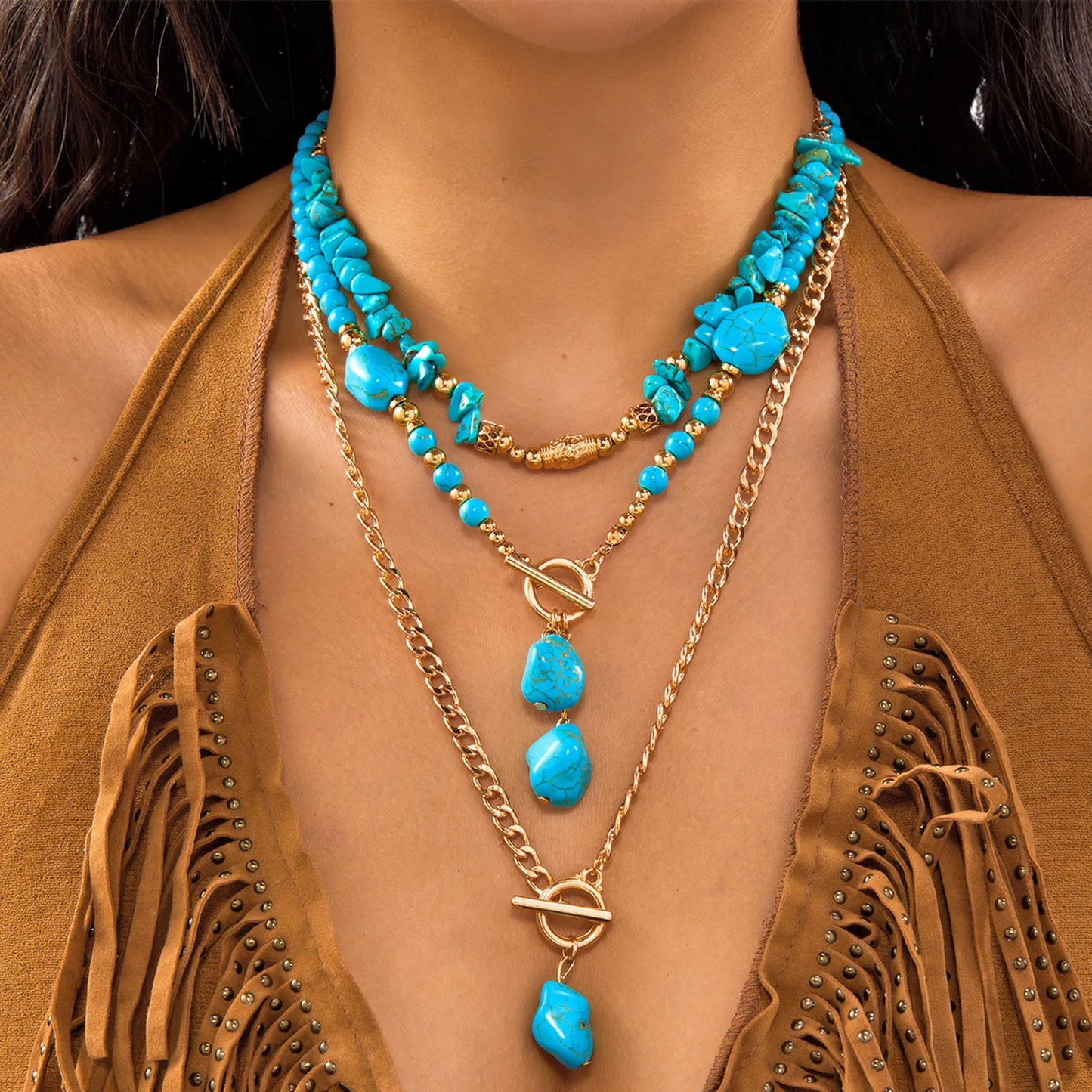 Bohemian Türkis Perlen Western Cowboy Stil Halskette Für Frauen Retro Metall Kaktus Kuh Kopf Anhänger Halsband Mode Schmuck So ist Leben