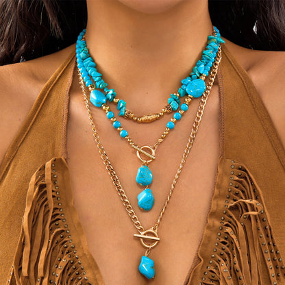 Bohemian Türkis Perlen Western Cowboy Stil Halskette Für Frauen Retro Metall Kaktus Kuh Kopf Anhänger Halsband Mode Schmuck So ist Leben