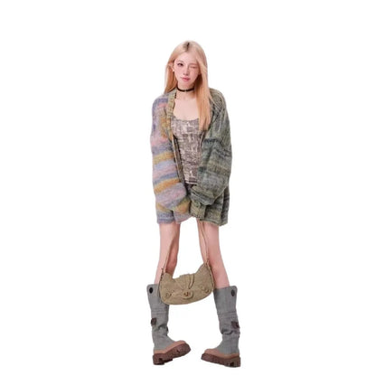 Rainbow Garden Lazy Style Strickjacke, gemischte Fasern, lockere Passform, besticktes Design, lässige koreanische Mode, Damenpullover So ist Leben