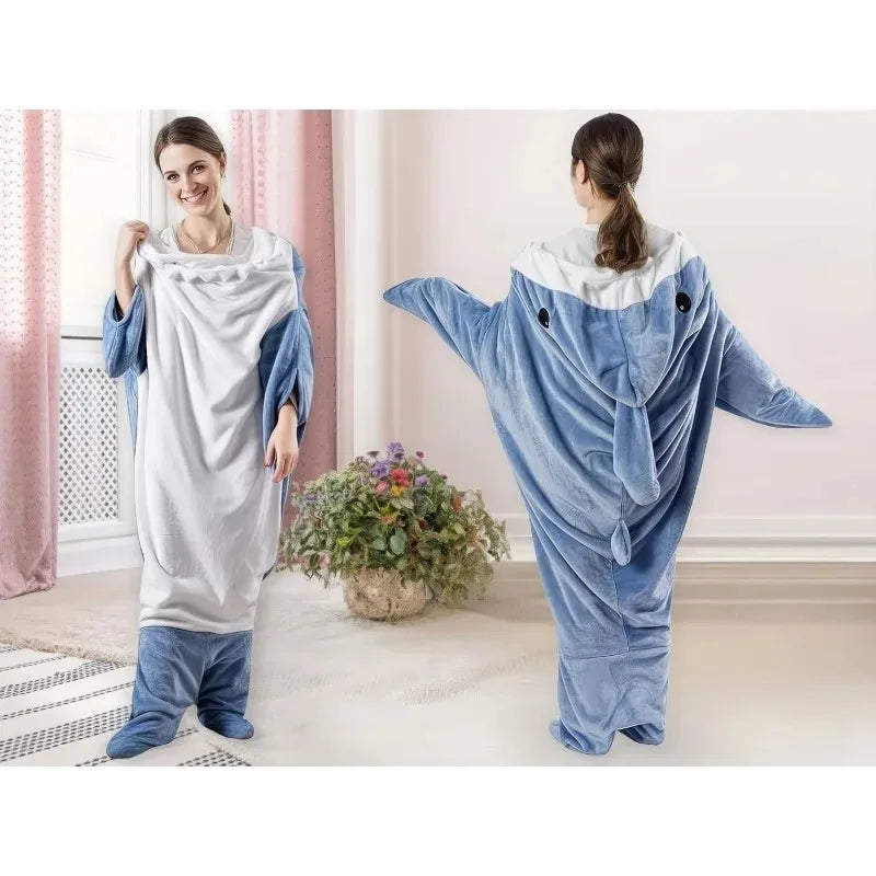 Shark Cosplay Onesie Pyjamas Flanell Lose Paar Erwachsene Camping Schlafsack Tragbare Decke Lustige Geschenke Pyjama Party Kostüm - So ist Leben