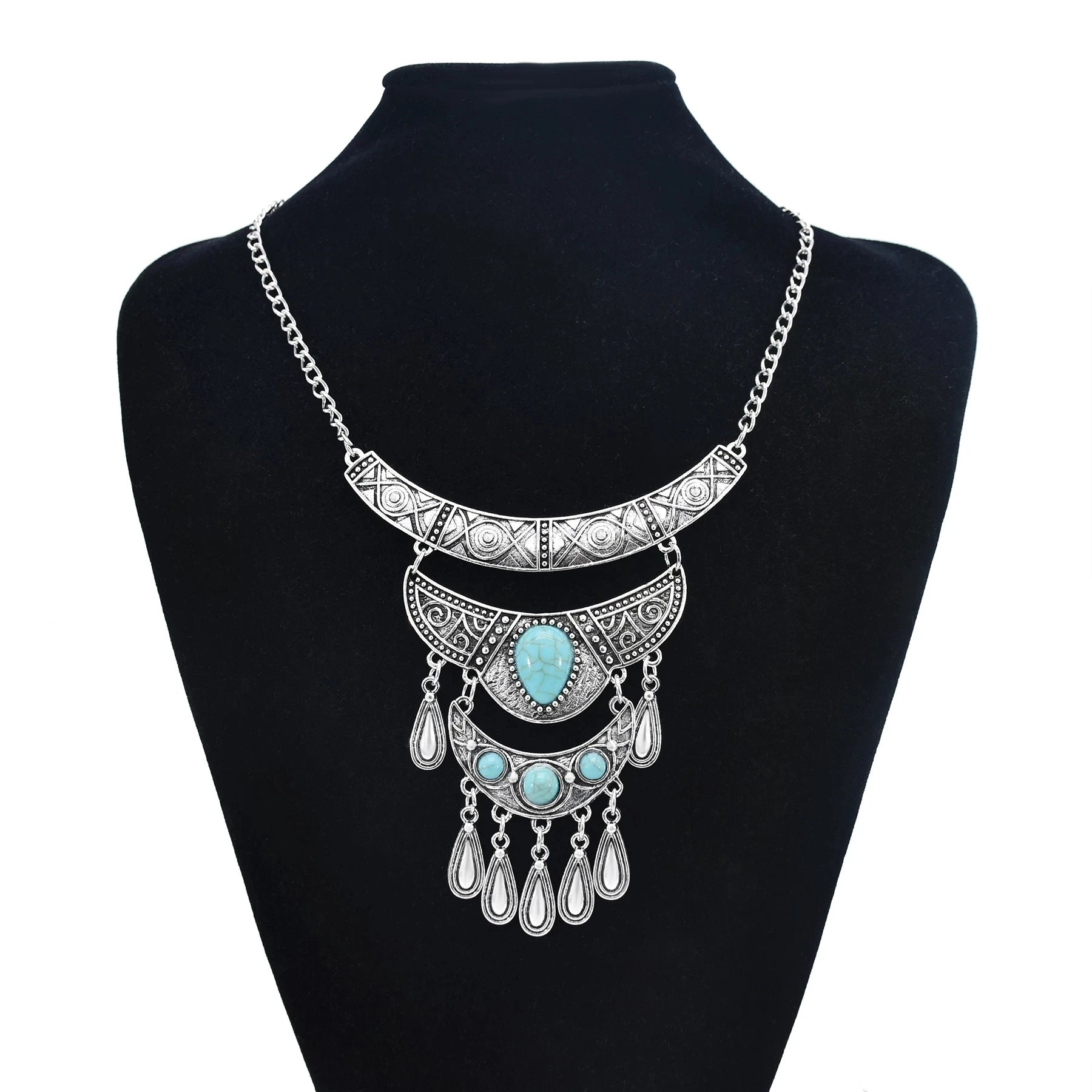 Türkei Bohemian Schwarz Blau Stein Ethnische Münze Quaste Halskette Türkische Gypsy Boho Strand Halsband Lätzchen Indien Halskette für Frauen Party So ist Leben