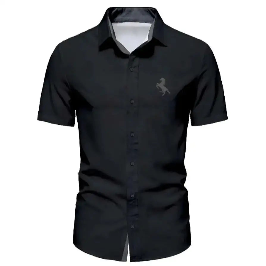 Minimalistisches Sommerhemd für Herren mit kurzen Ärmeln, modisches T-Shirt mit schwarzem Pferde-Logo und Kontrastfarben, Geschenk für Männer So ist Leben