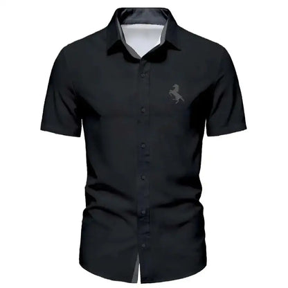 Minimalistisches Sommerhemd für Herren mit kurzen Ärmeln, modisches T-Shirt mit schwarzem Pferde-Logo und Kontrastfarben, Geschenk für Männer So ist Leben