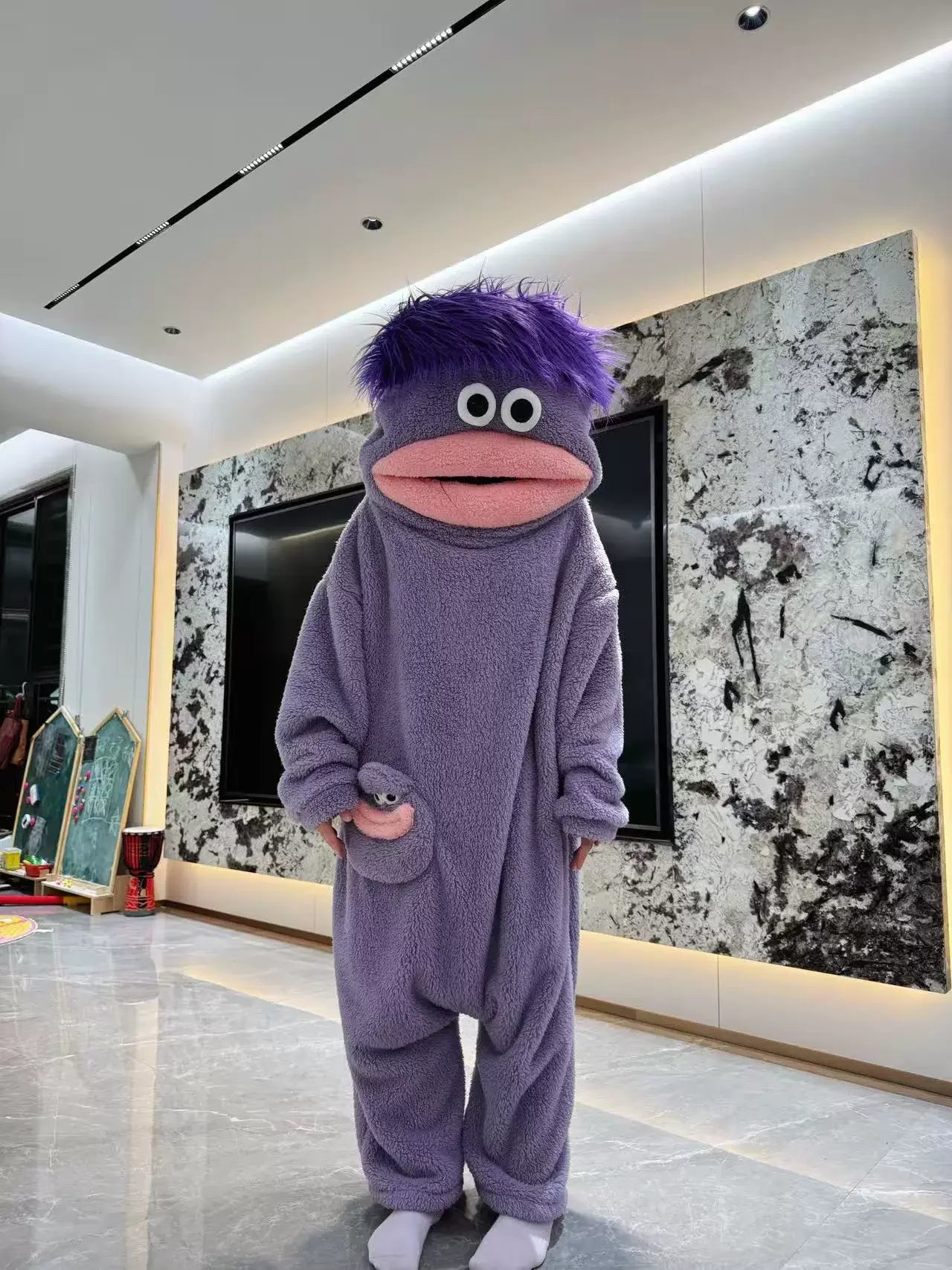 Generisches Big Mouth Monster Coral Fleece Onesie Pyjama Winter Dick Warm Hässlich Niedlich Lustig Haariger Erwachsenen-Loungewear Grün Hellblau So ist Leben