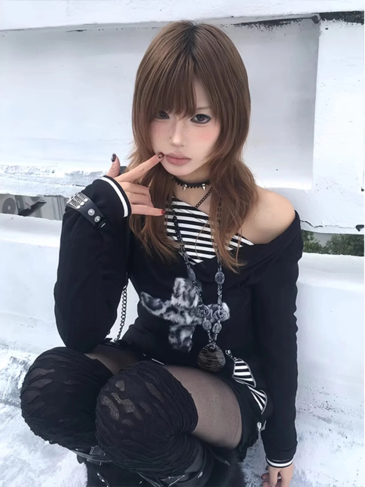 Geneyooa Gothic Vintage Damen T-Shirt Patchwork Fake Two Pieces Tops Streetwear Y2k Japanische T-Shirts 2000er Jahre Ästhetische T-Shirts So ist Leben