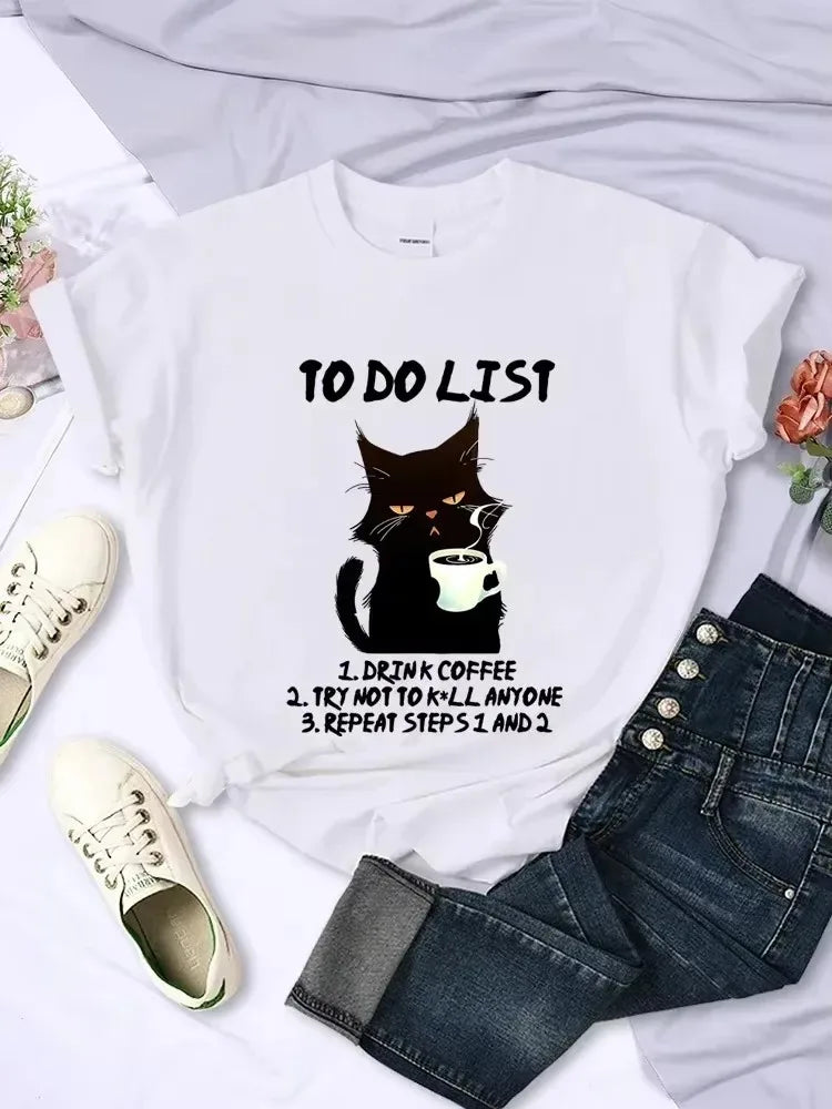 ICH Wollen Kaffee T Shirt Frauen Lustige Katze T-shirt Sommer Kurzarm Y2k Tops Mode Hip Hop Tees Kleidung So ist Leben