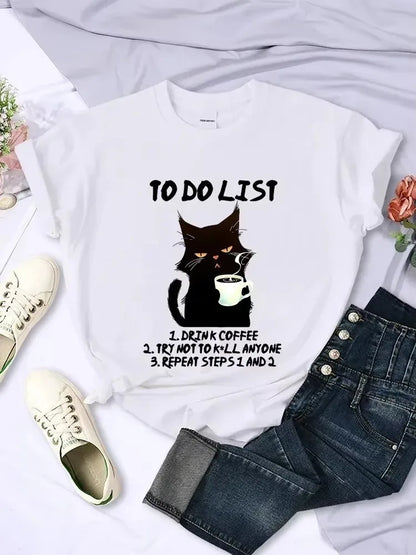 ICH Wollen Kaffee T Shirt Frauen Lustige Katze T-shirt Sommer Kurzarm Y2k Tops Mode Hip Hop Tees Kleidung So ist Leben