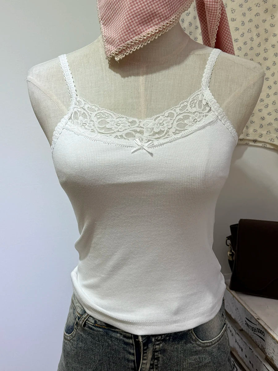 Spitze Trim Liebsten Tops Frauen Baumwolle Weiche Schlanke Weiß Sexy Ärmellose Leibchen Süße Nette Chic Tank Tops Y2K So ist Leben