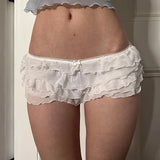 Lamuusaa y2k Bloomers Damen Ästhetische Mini Schleife Elastische Taille Low Rise Layered Rüschen Unter Shorts für Kleider Sommerkleidung So ist Leben