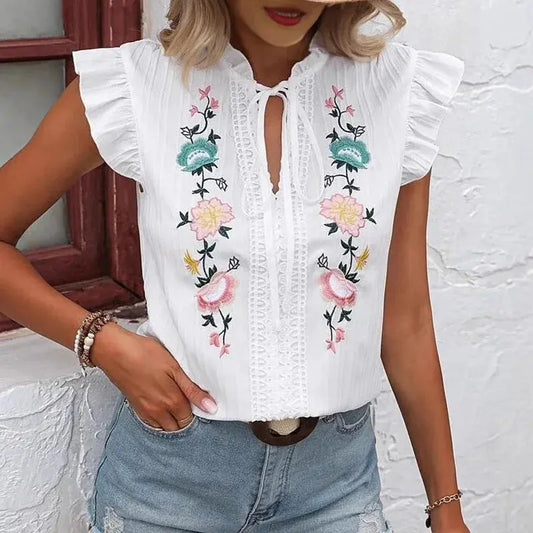 Stickerei Neue Sommer Kurzarm Rüschen Tank Tops - So ist Leben