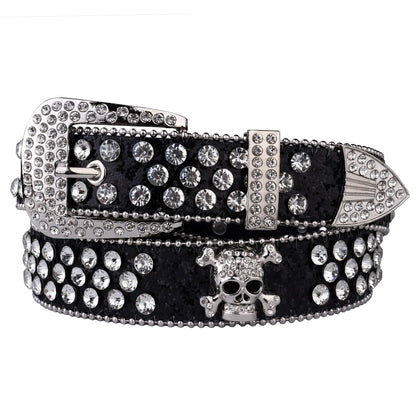 Strass-Schädelgürtel, Western-Cowgirl-Gürtel für Damen und Mädchen, mit Nieten besetzter Landgürtel aus PU-Leder So ist Leben