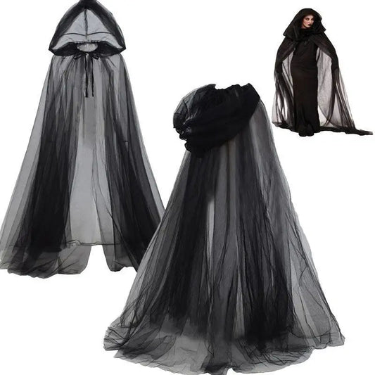 Schwarzer Brautschal Hexe Vampir Cosplay Umhang Halloween Doppelumhang Spiel Party Kostüm Requisiten Urlaub Dress Up So ist Leben