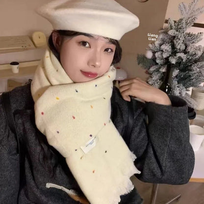 Retro koreanischen Stil Damen Schal Winter warm Quastenbesatz Nachahmung Kaschmir Schal Wrap Polyester frisch süß cremiger Stil So ist Leben