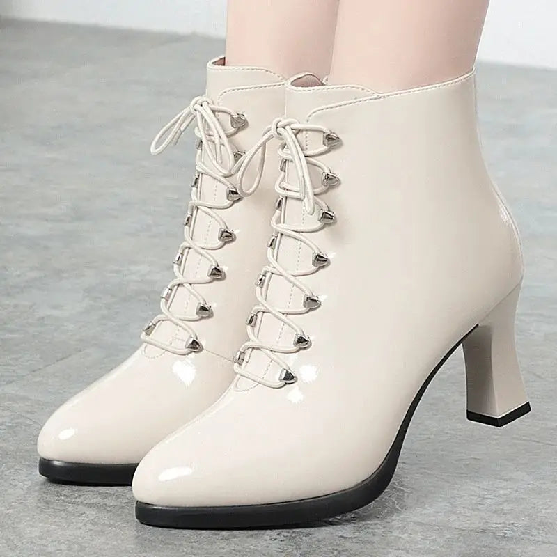 Frauen viktoria nischen Stiefeletten britischen Stil dicken Absatz Schuhe Mode Schnürung Herbst und Winter halten warme spitze Spitze für das Büro So ist Leben