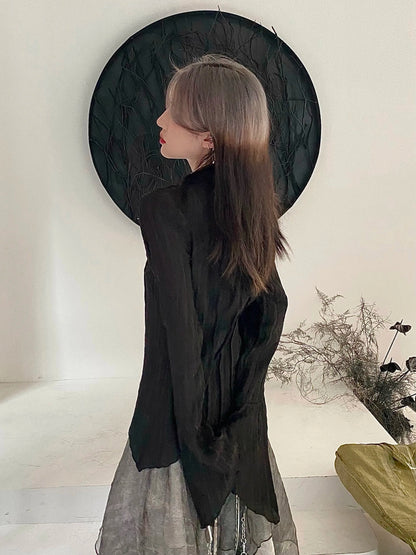 Karrram Gothic Schwarz Hemd Yamamoto Stil Dark Ästhetischen Bluse Frauen Unregelmäßigen Designer Kleidung Emo Alt Kleidung Grunge Tops Y2k So ist Leben