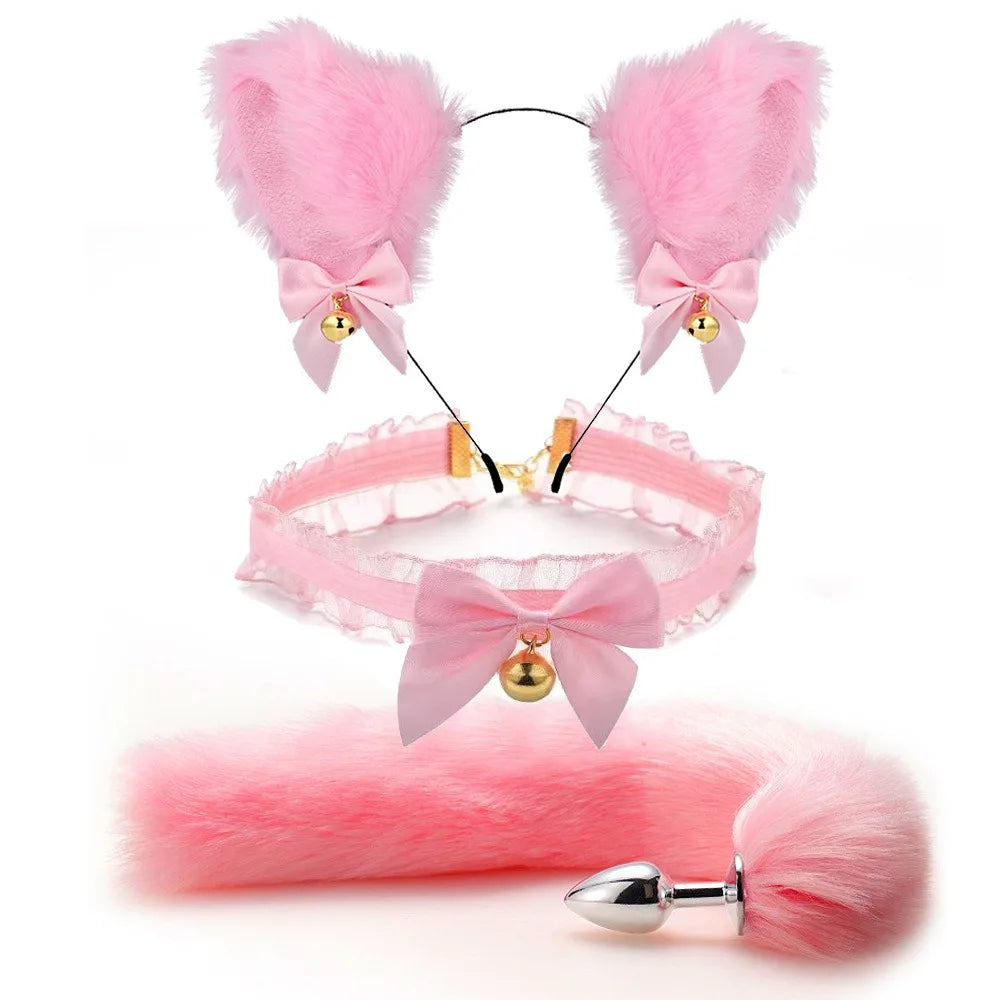 Nette Fuchsschwanz Anal Plug Bogen-Knoten Weiche Katze Ohren Stirnbänder Kragen Erotische Cosplay Paare Zubehör SM Sex Spielzeug für Weibliche männliche So ist Leben