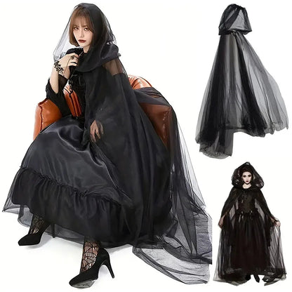 Schwarzer Brautschal Hexe Vampir Cosplay Umhang Halloween Doppelumhang Spiel Party Kostüm Requisiten Urlaub Dress Up So ist Leben