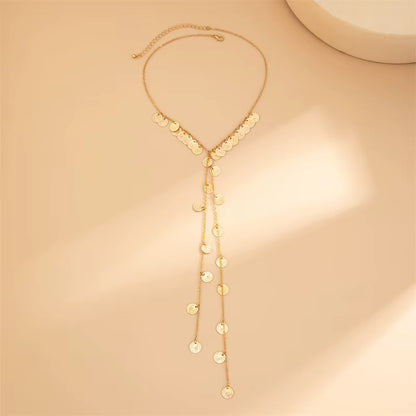Vintage Runde Pailletten Lange Quasten Anhänger Halskette für Frauen Neue Trend Boho Sexy Brust Kette Choker Hals Schmuck Zubehör So ist Leben