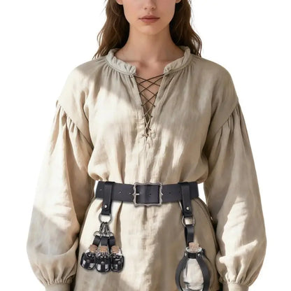 652F Mittelalterliches Knightes-Kostüm, Halloween-Pirat, Cosplay-Kostüm, Renaissance-Kostüm, Zubehör, Ledergürtel, Korkflasche So ist Leben