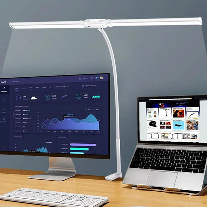 LED-Schreibtischlampe, Doppel-/Einzelkopf-Architekt-Schreibtischlampen, Büro, augenschonende Schreibtischleuchte, stufenlos dimmbar, verstellbare Schwanenhalslampe So ist Leben