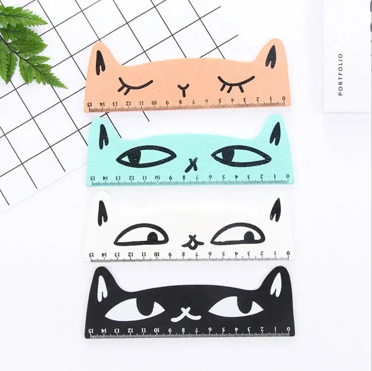 1 Stück Lytwtw's niedliches Kawaii-Lineal mit schwarzer Katze und Kätzchen, gerades Lineal, Holzwerkzeuge, Cartoon, Nähen, Zeichnen, Büro, Schule, Schreibwaren - So ist Leben