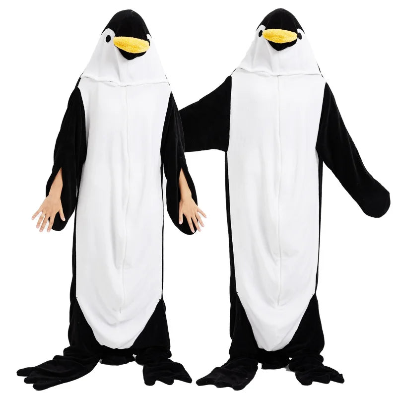 Neue Pinguin Plüsch einteilige Pyjamas Flanell Cartoon einteilige Pyjamas Halloween Tier Leistung Hause Kleidung So ist Leben