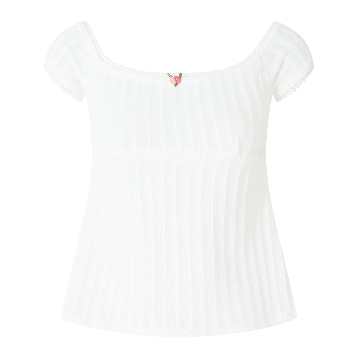 Süßes, mädchenhaftes, kurzärmliges, kurzes Oberteil für Damen, Sommer, einfarbig, quadratischer Ausschnitt, Basic-T-Shirt für Party, Streetwear So ist Leben