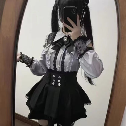 Gothic Lolita Zweiteiler Damen – Modernes A‑Linien Set - So ist Leben