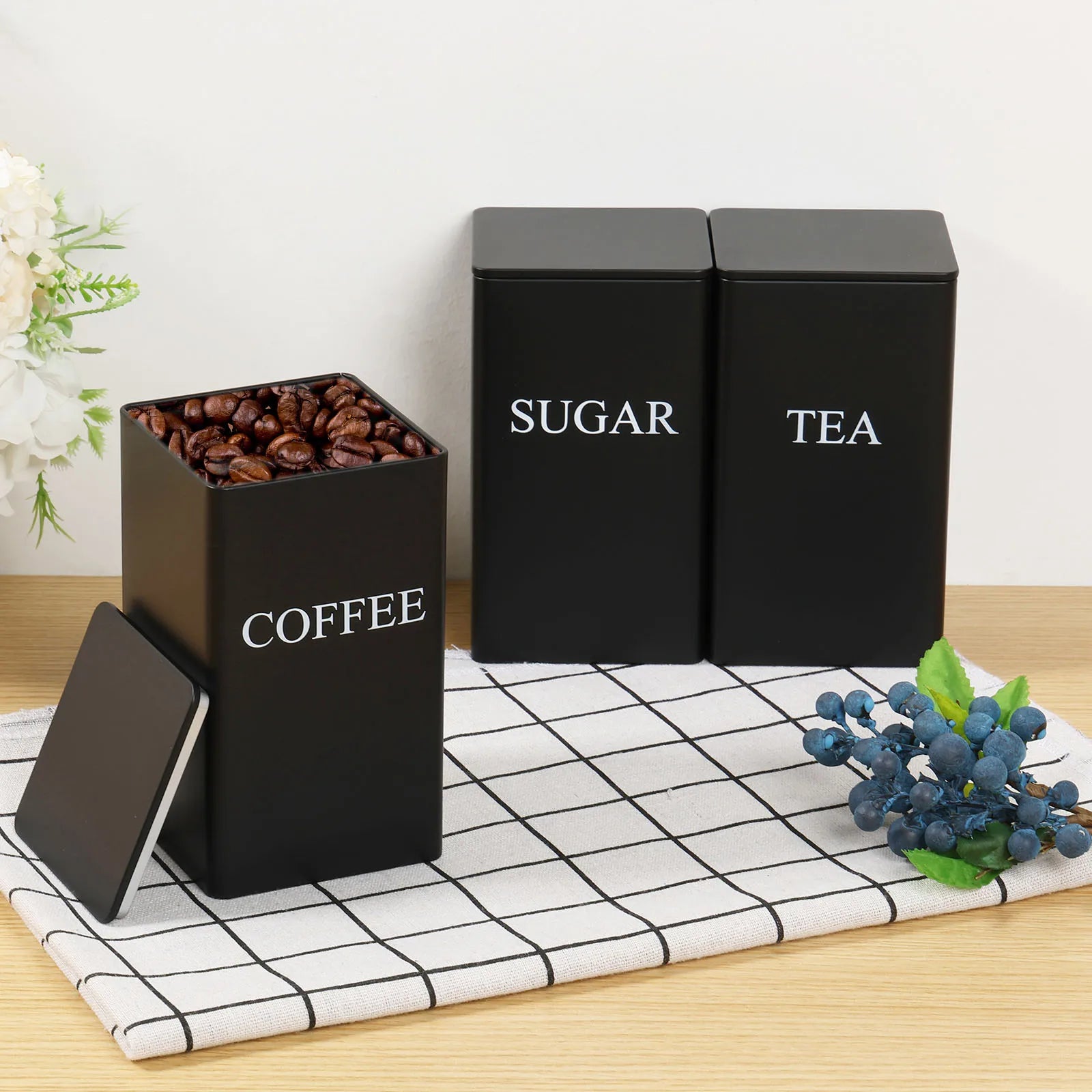 3Pcs Kaffee Bean Lagerung Kanister Tee Zucker Vakuum Versiegelt Gläser Eisen Kanister Wärme Küche Creme Kann Luftdichten Deckel So ist Leben