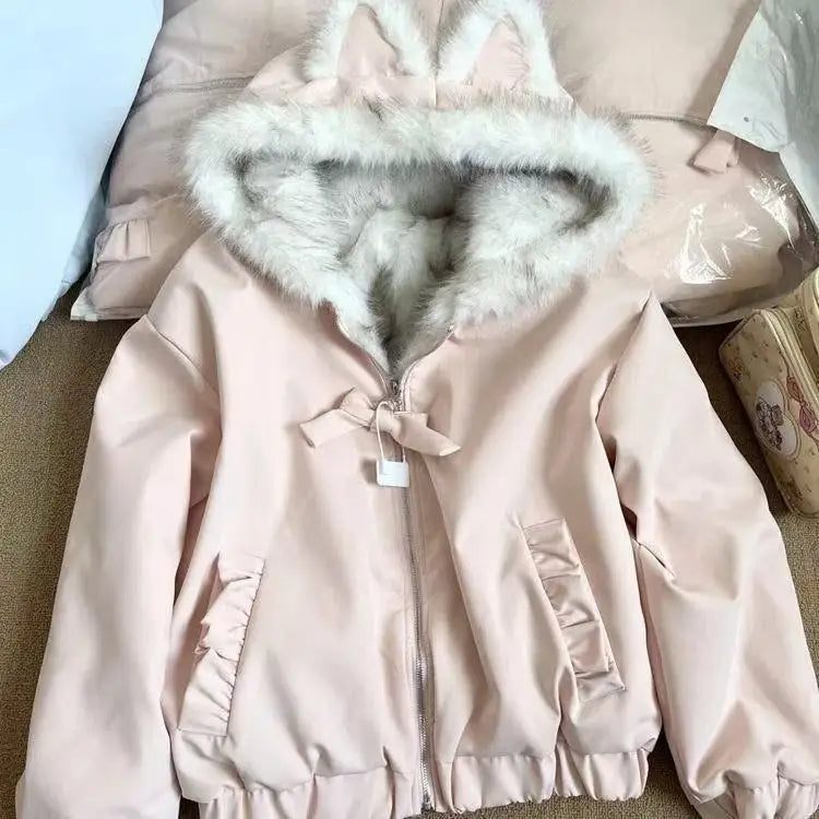Y2K Winter Neue Blaue Plüsch Baumwolle Gefütterte Jacke Unisex Amerikanische High Street Kapuzenjacke Verdickte Paare Casual Mantel So ist Leben
