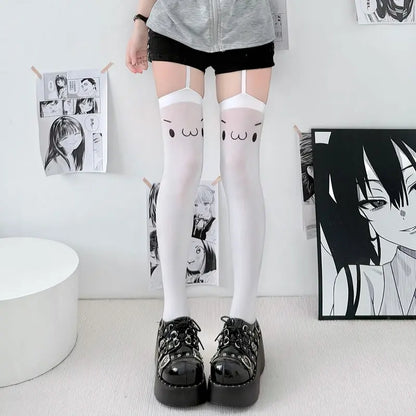 Lolita Kniestrümpfe Oberschenkelhohe Strümpfe Y2K Hosenträger Cartoon Süße Frauenstrümpfe JK Mädchen Overknee-Socken Oberschenkelhohe Socken So ist Leben
