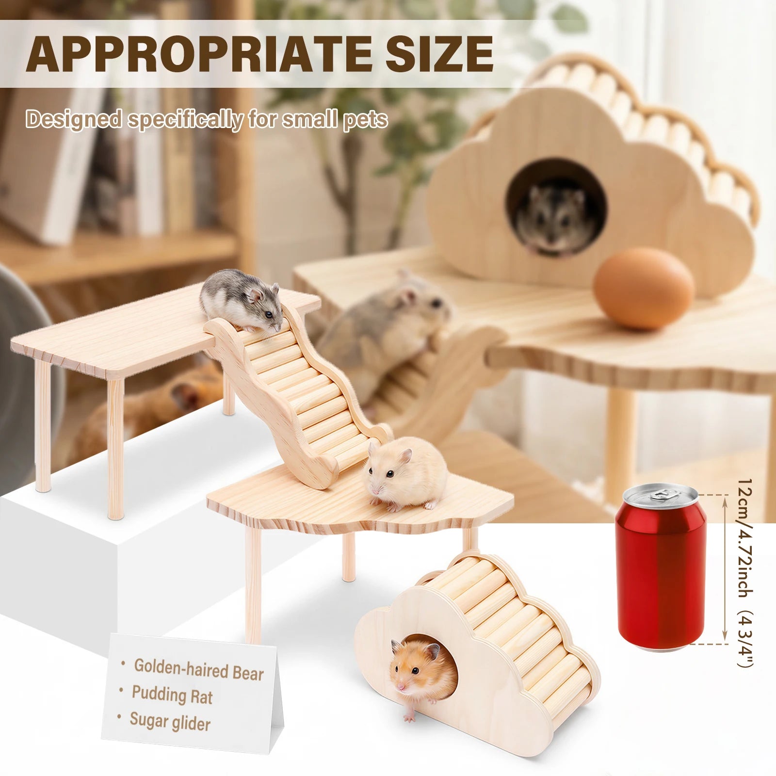 4-teiliges Hamster-Plattform-Set mit Leiter, Versteck, Holzspielhaus und Klettertreppe für Kleintiere wie Hamster, Ratten, Gerbils, Chinchillas und Mäuse So ist Leben