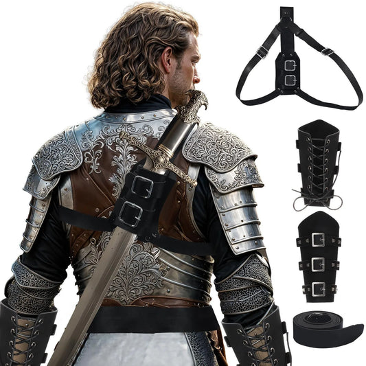 1/3 Stück Herren-Renaissance-Kostüm, mittelalterlicher Ritter, Halloween, mittelalterlicher Pirat, Wikinger, Leder, Taillengürtel, Armschiene, Rückseite, Schwert, Frosch So ist Leben