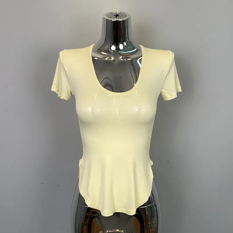 Koreanische Dongdaemun Pure Desire Sexy Spicy frauen Geschmack U-ausschnitt Slim Fit Langarm T-shirt Mid-länge gestrickte Casual Top So ist Leben