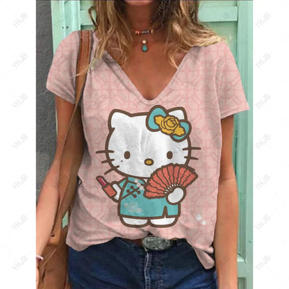 Hello‑Kitty Kurzarm Top mit modernem Comic‑Print