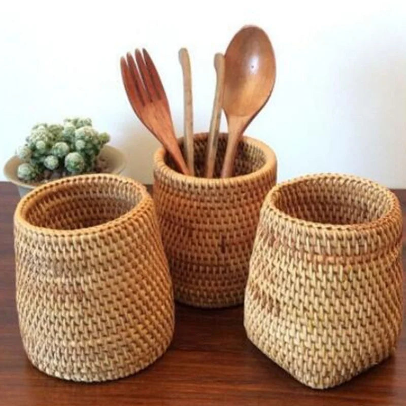 Haushalt Rattan Organizer Stäbchen Schaufel Löffel Abendessen Messer Gabeln Geschirr Lagerung Box Lagerung Körbe So ist Leben