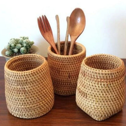 Haushalt Rattan Organizer Stäbchen Schaufel Löffel Abendessen Messer Gabeln Geschirr Lagerung Box Lagerung Körbe So ist Leben