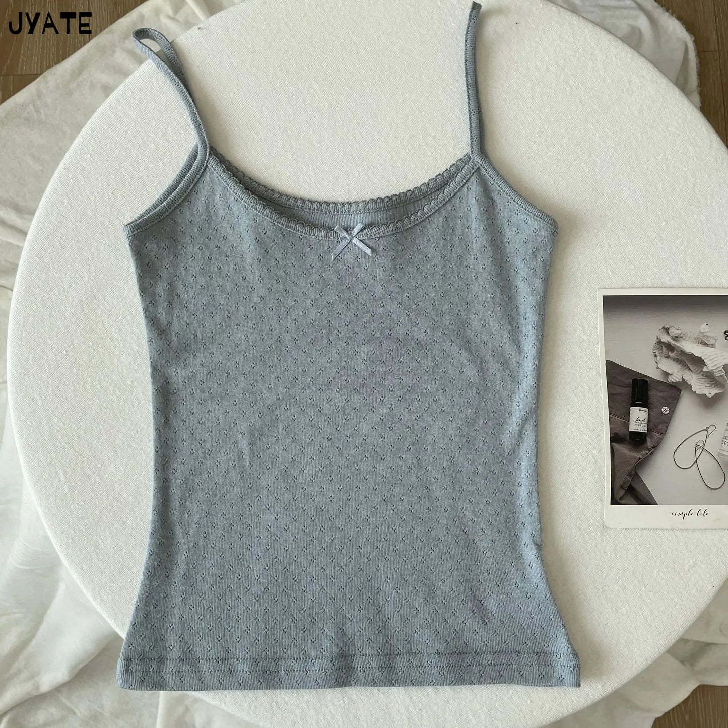 Süße Blumendruck Öse Schleife abgeschnittene Westen Frauen Baumwolle beiläufige dünne Spitzenbesatz Tank Tops Vintage Adrette süße Leibchen Y2K So ist Leben