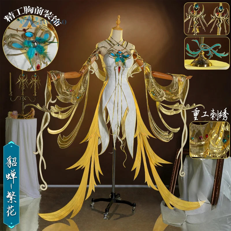 Ehre der Könige Cosplay Kostüme Diaochan Floral Traum Gelb Stickerei Kleid Uniform Spiele Halloween Karneval Party Kleidung So ist Leben